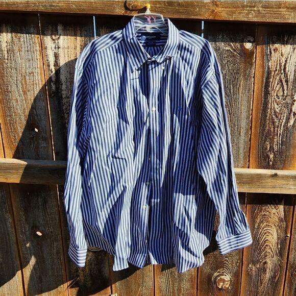 Ralph Lauren Golf Tilden Men Long Sleeve Navy Striped Cotton Shirt Size XXL - Picture 1 of 6